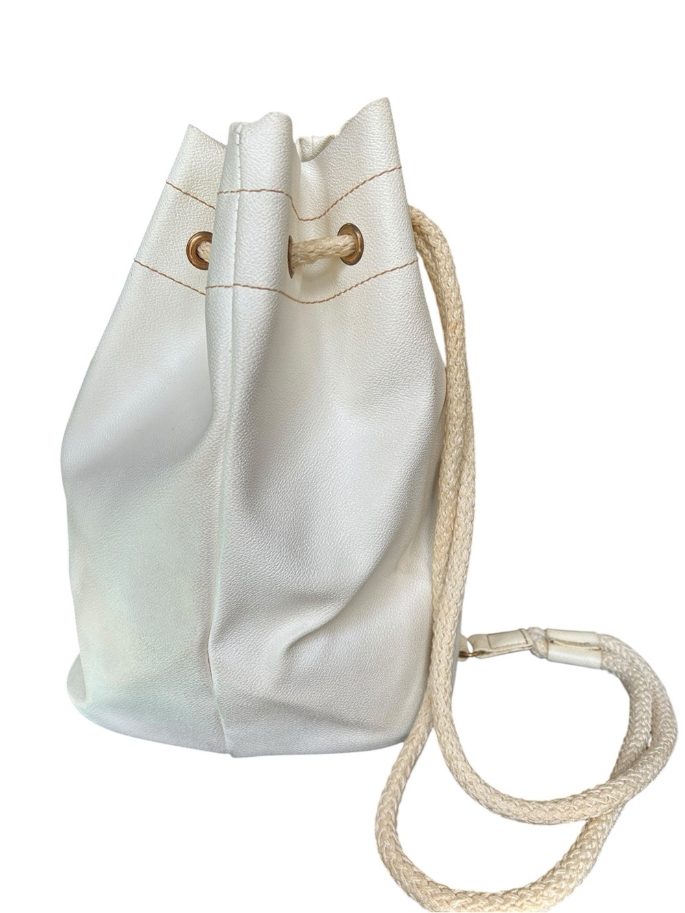 Vintage 1980s/1990s Trussardi White/Cream Leather Rope Drawstring Bucket Bag EUC - Picture 3 of 8